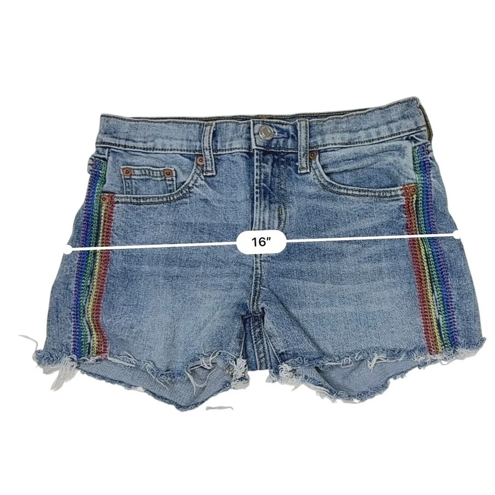 GAP Embroidered Cut Off Jean Denim Shorts 24 R Blue Pride Casual Raw Edge